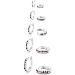 5 Pairs Tiny Huggie Hoop Earrings for Women, Lightweight Mini colored Gemstones